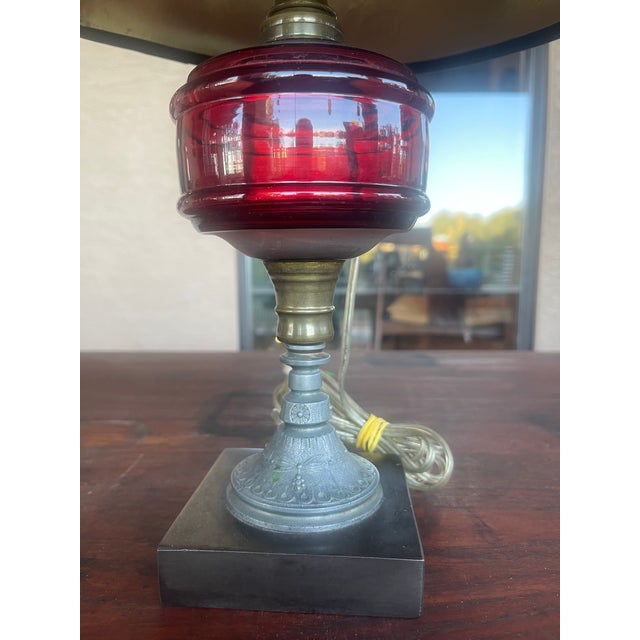 Antique Cranberry Glass Electrified Metal Base Table Lamp For Sale In Santa Fe - Image 6 of 8