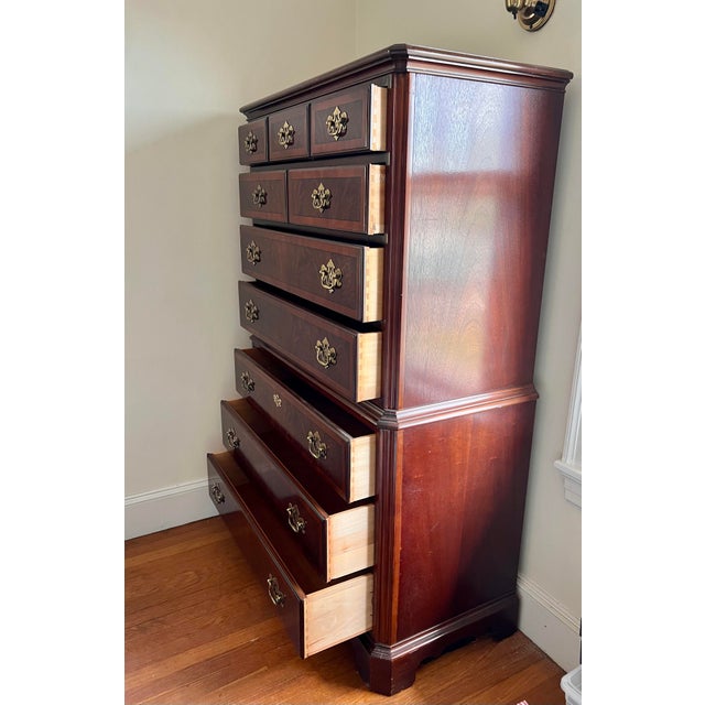 Chippendale 1980s Vintage Drexel Chippendale Mahogany High Chest For Sale - Image 3 of 14