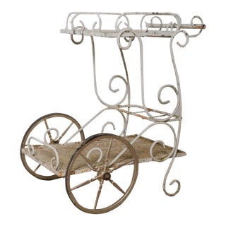 Antique French Wrought Iron & Mesh Bar Cart, Early 20th Century For Sale