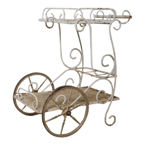 Antique French Wrought Iron & Mesh Bar Cart, Early 20th Century