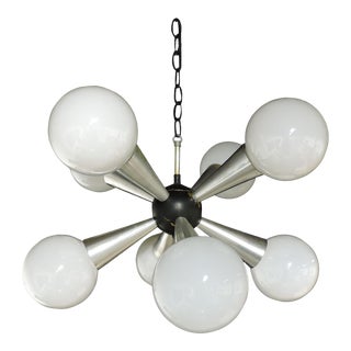 Mid-Century Modern Sputnik 8 Light Aluminum and Glass Chandelier For Sale