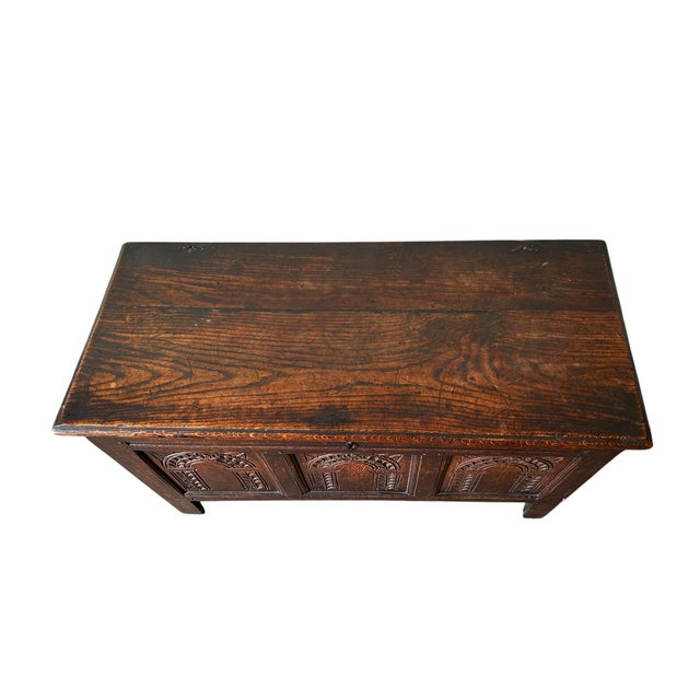 17th Century English Carved Oak Three-Panel Coffer, 1650 For Sale - Image 4 of 11