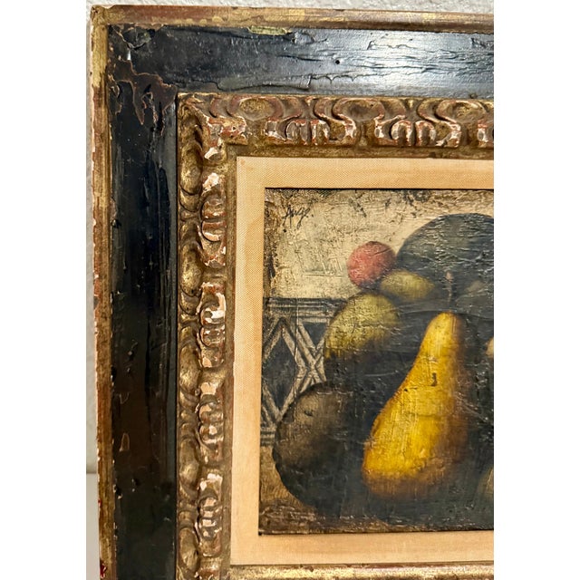 Philippe Auge, French Surrealist Oil Painting Pears, Fruits Textured Still Life Art Deco Style For Sale - Image 4 of 9