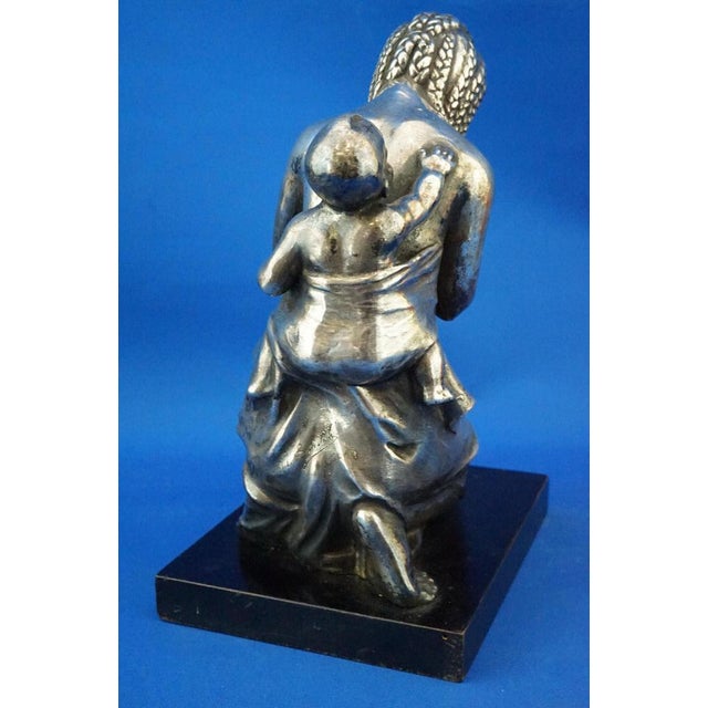 Enrico Bartoli, Sculpture of Maternity, 1800s, Ceramic Finished in Silver For Sale - Image 4 of 18