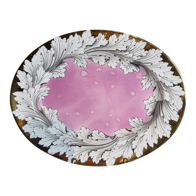 Vintage Fornasetti Style Pink Splatter Luster Platter For Sale