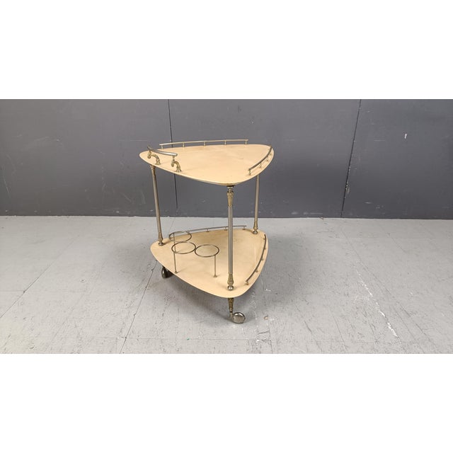 Metal Italian Lacquered Goatskin / Parchment Serving Bar Cart attributed to Aldo Tura, 1960s For Sale - Image 7 of 10