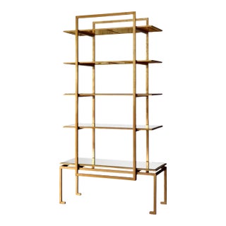 Bungalow 5 Chinoiserie Gilt Iron Mirrored Etagère For Sale