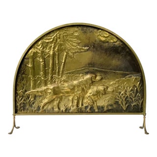 Mid-Century Repoussé Birddog Fire Screen For Sale