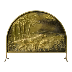 Mid-Century Repoussé Birddog Fire Screen