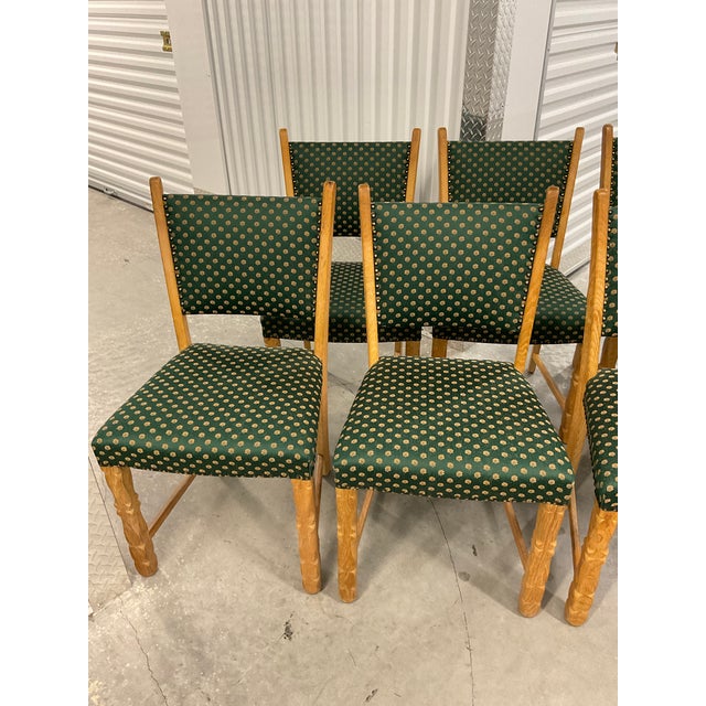 Set of 8 Danish Modern Oak Dining Chairs in Patterned Silk - Circa 1960s For Sale - Image 9 of 18