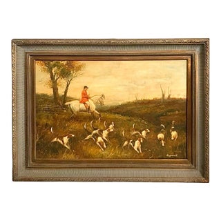 Fox Hunt Oil Painting Large Original Signed Equestrian Art Vintage Decor For Sale