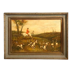 Fox Hunt Oil Painting Large Original Signed Equestrian Art Vintage Decor