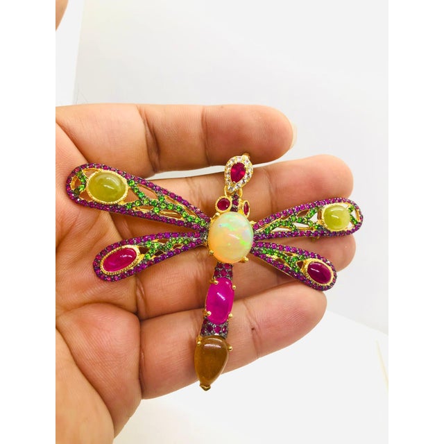 Late 20th Century Bochic “Orient” Vintage Sapphire, Opal & Ruby Brooch Set In 18K Gold & Silver For Sale - Image 5 of 11