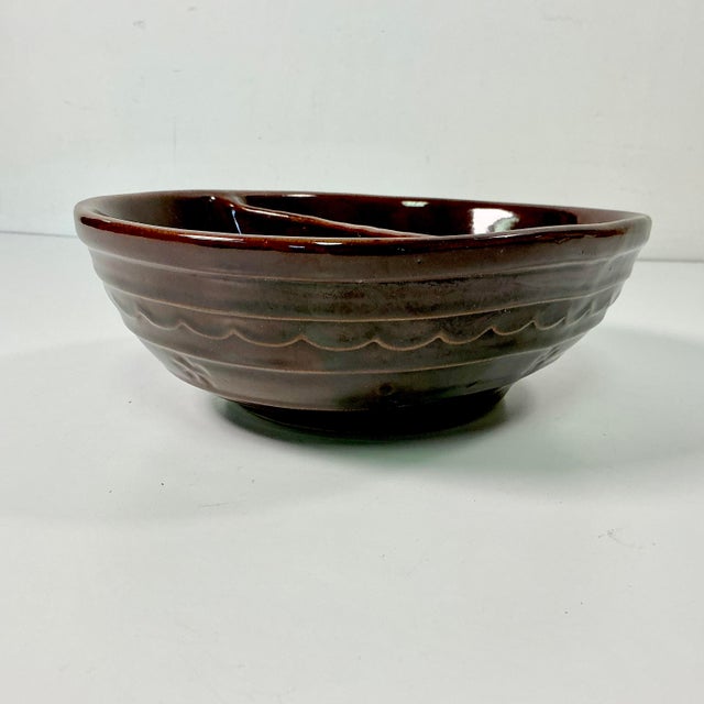 1950s Vintage Brutalist Boho Chic Mar-Crest Oval Brown Stoneware Divided Serving Bowl. For Sale - Image 4 of 7
