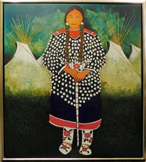 Kevin Red Star "Crow Indian Grandmother Little Turnip" 2008 Hand Signed Canvas Painting, Framed