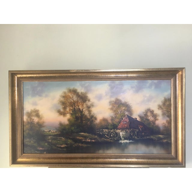 Oil painting on canvas. Landscape with a water mill. Dimensions: same canvas 101-112.5 cm. / 51-63 cm. heights. with...
