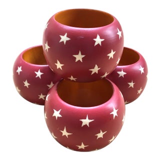 Red Star Patriotic Wood Napkin Rings - Set of 4 For Sale