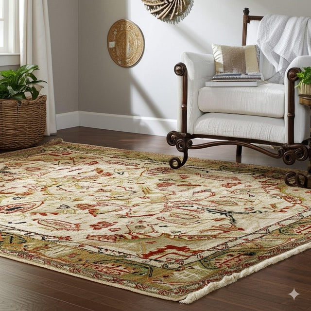 Light Ivory Color Turkish Oushak Design Rustic Hand-Knotted Modern Rug Carpet For Sale In New York - Image 6 of 8