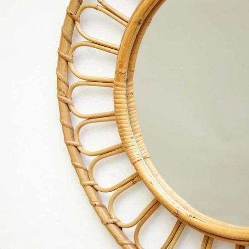 Wood Mid-Century Modern French Rivera Mirror in Bamboo Rattan, 1960 For Sale - Image 7 of 17