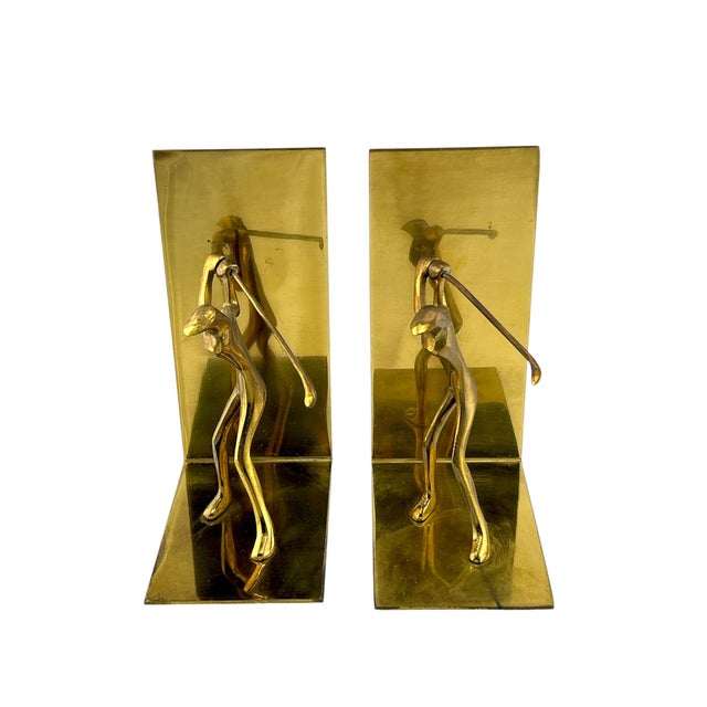 Mid 20th Century Minimal Modern Gold Brass Golfer Bookends Made in Korea For Sale - Image 4 of 6