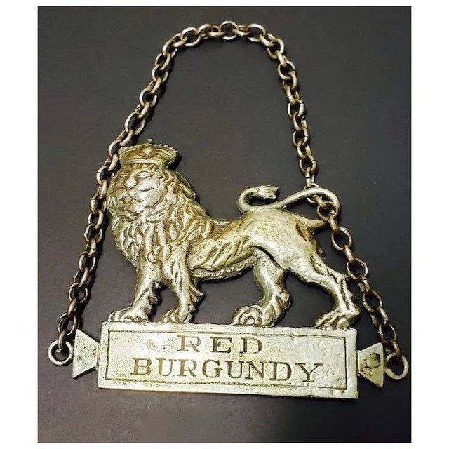 Beautifully designed Silver Red Burgundy Lion Decanter Label. 4" by 4"