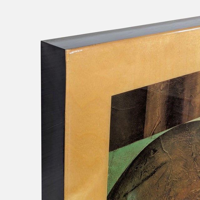 This unique artwork by Richard Hall features bold geometric shapes in earth tones, creating a modern abstract design....