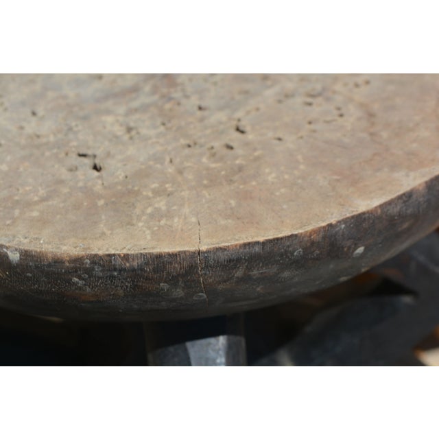 1960s Vintage Black Wooden Round Tonga African Stool With Diamond Shape Cut Outs / Handle For Sale - Image 15 of 15