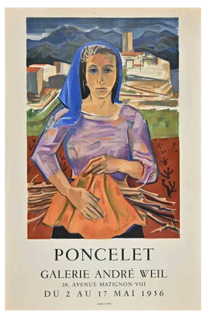M.G. Poncelet, Woman with Blue Scarf, Vintage Offset Poster, 1956