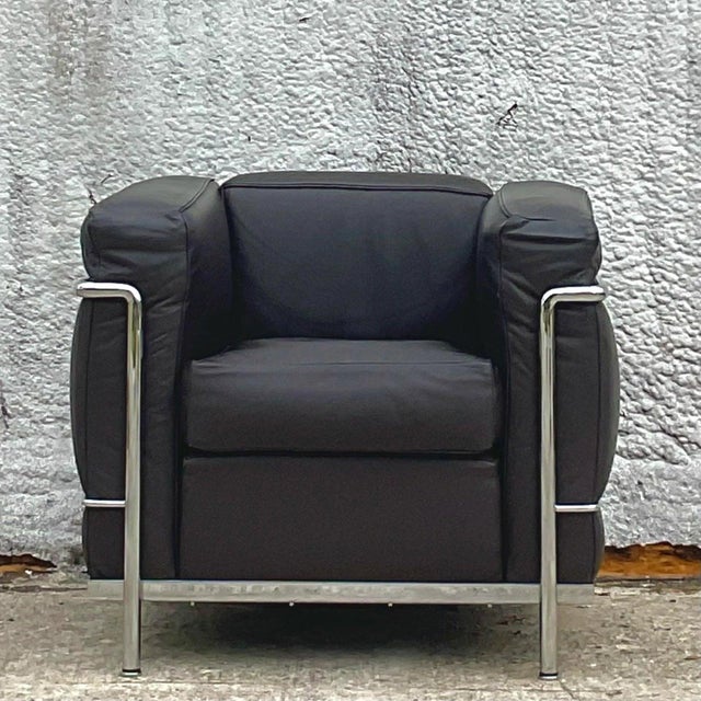 Early 21st Century Vintage Italian Contemporary Cassina Lc2 Petite Modele Corbusier Leather Chair and Ottoman For Sale - Image 5 of 10