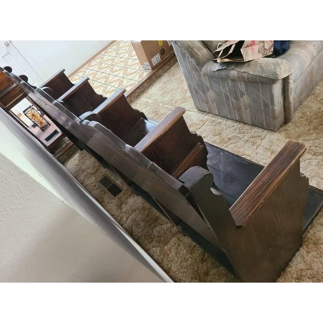 Antique Gothic Church Pew Choir Stalls 4 Seater Bench Theatre Seats For Sale - Image 4 of 10