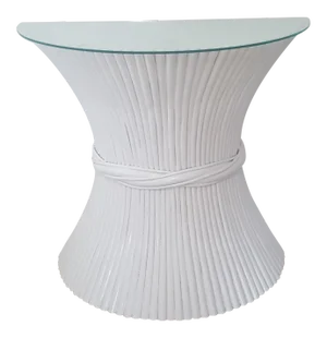 McGuire Hollywood Regency Sheaf of Wheat Half Moon Table With Glass