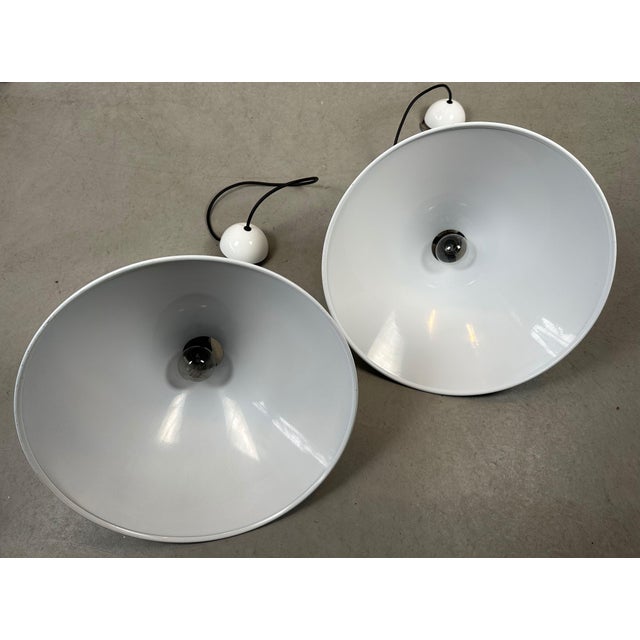 Vintage White Metal Pendant Lamps, 1980s, Set of 2 For Sale - Image 12 of 13