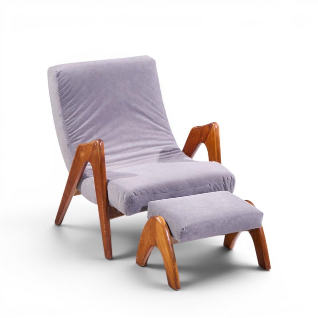 Adrian Pearsall for Craft Associates 705-Cw Mid Century Walnut Lounge Chair With Ottoman For Sale - Image 9 of 9