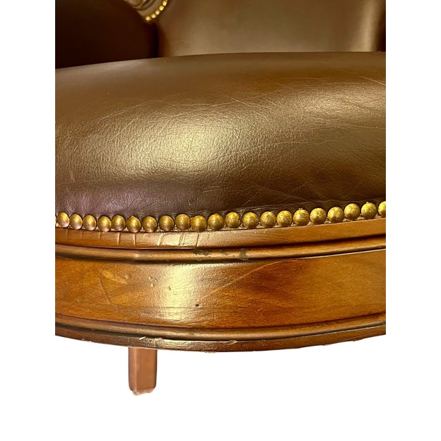 Vintage Ralph Lauren–Style Leather Club Chair With Nailhead Trim For Sale - Image 11 of 18