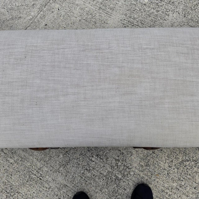 Jerry Pair Queen Anne Linen Walnut Califia Bench For Sale - Image 12 of 13