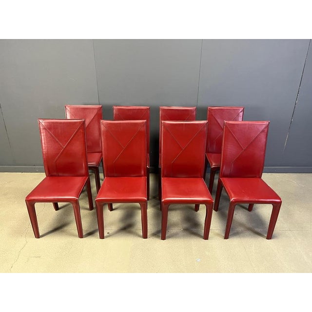 1980s Red Leather Dining Chairs from Roche Bobois, France, 1980s, Set of 8 For Sale - Image 5 of 15