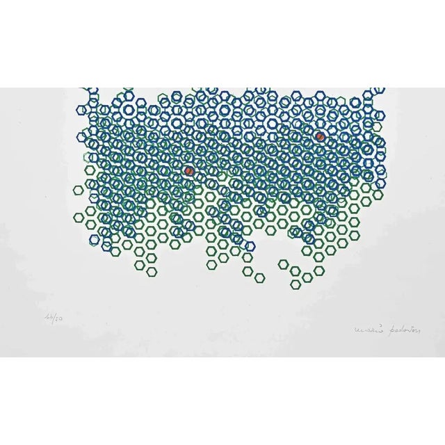 Emerged Land is a colored lithograph realized by Mario Padovan in the 1970s . Hand-signed in pencil on the lower right....