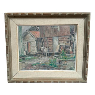 Edvin Ollers, Gårdsmotiv, 1950s, Oil on Canvas, Framed For Sale