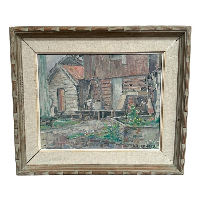 Edvin Ollers, Gårdsmotiv, 1950s, Oil on Canvas, Framed For Sale