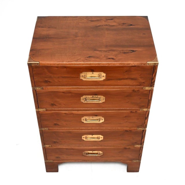 Wood Antique Military Campaign Yew Wood Chest of Drawers, 1930s For Sale - Image 7 of 11