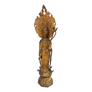 Mid-Century Japanese Gilt Bronze Standing Kannon Bosatsu Altar Statue – 25" For Sale