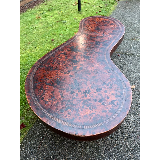 1980s Unique Mid-Century Modern Coffee Table - Sculptural Design With Leather Finish on the Top 69" For Sale - Image 12 of 12