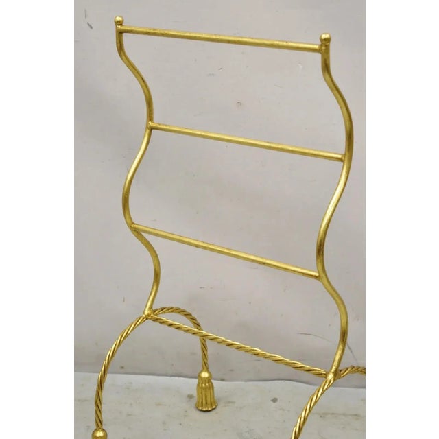 Hollywood Regency Mid 20th Century Italian Hollywood Regency Gold Gilt Metal Iron Towel Rack With Tassel Feet For Sale - Image 3 of 9