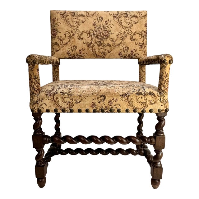 Early 19th Century English Barley Twist Walnut Armchair For Sale