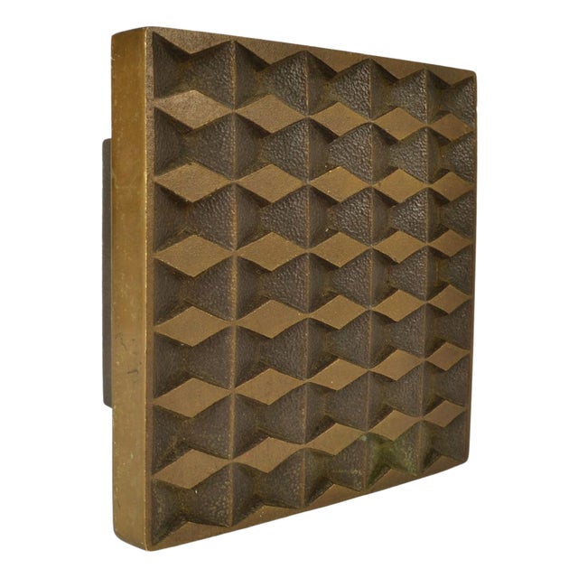 Square Push and Pull Door Handle in Bronze in Diamond Relief, 1970s For Sale