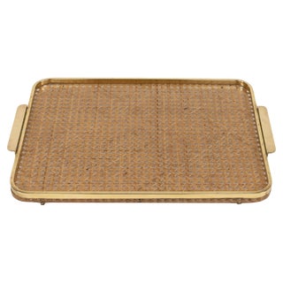 Serving Tray in Acrylic, Rattan and Brass in the style of Christian Dior, Italy, 1970s For Sale