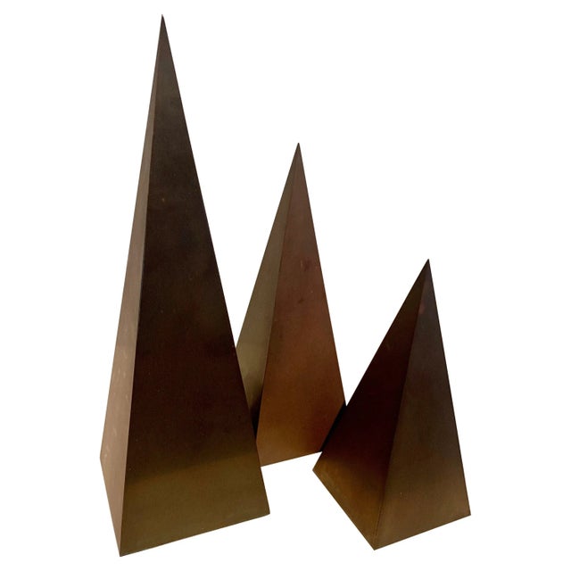 Mid-Century Modern Brass Triangular Obelisks - Set of 3 For Sale - Image 11 of 11