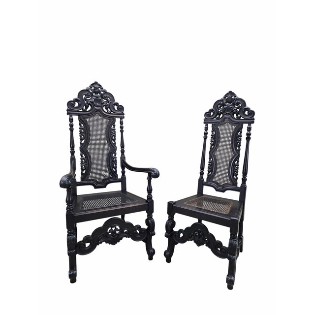 Late 19th Century Antique Victorian Carved Walnut Caned Throne Chairs by Michigan Chair Company – Set of 2 For Sale - Image 5 of 11