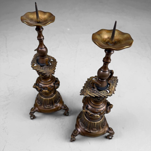 Japanese Altar Candlesticks with Cranes, 1960s, Set of 2 For Sale - Image 9 of 12