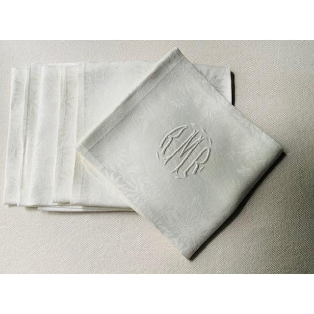 Antique French Chrysanthemum Damask Linen Dinner Napkins, Monogrammed Rmr, Set of 6 | C. 1910 For Sale - Image 12 of 18